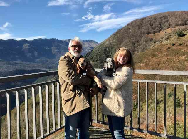 Dave and Fran, with Ruby & Lola, enjoying the Basque Country scenery in northern Spain, on their journey from Glasgow to Villamartín in Alicante, Spain.